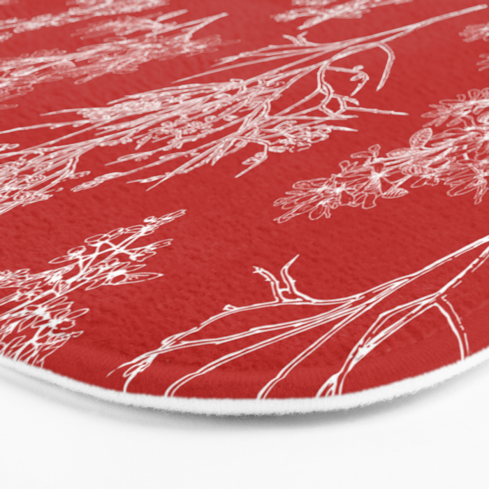 Botanical Cottage Floral Pattern in Red and White Bath Mat Gallery Image 3