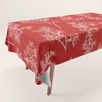 Botanical Cottage Floral Pattern in Red and White Tablecloth Gallery Image 1