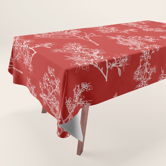 Botanical Cottage Floral Pattern in Red and White Tablecloth Gallery Image 1