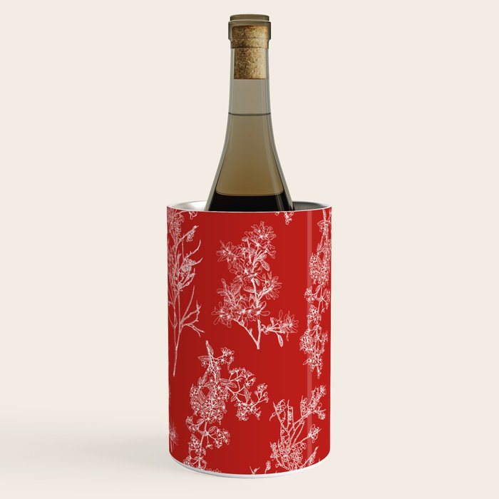 Botanical Cottage Floral Pattern in Red and White Wine Chiller Gallery Image 1