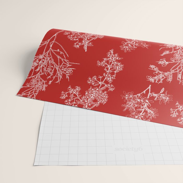 Botanical Cottage Floral Pattern in Red and White Wrapping Paper Gallery Image 2