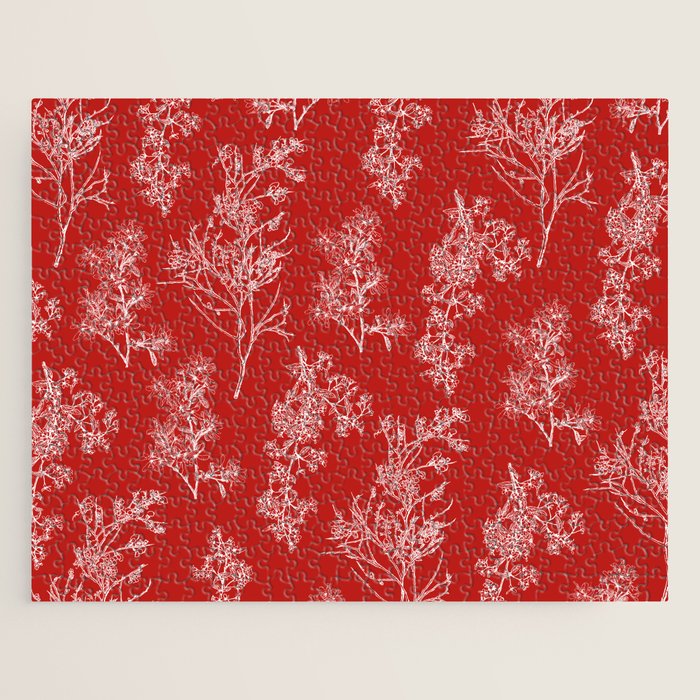 Botanical Cottage Floral Pattern in Red and White Jigsaw Puzzle Gallery Image 1