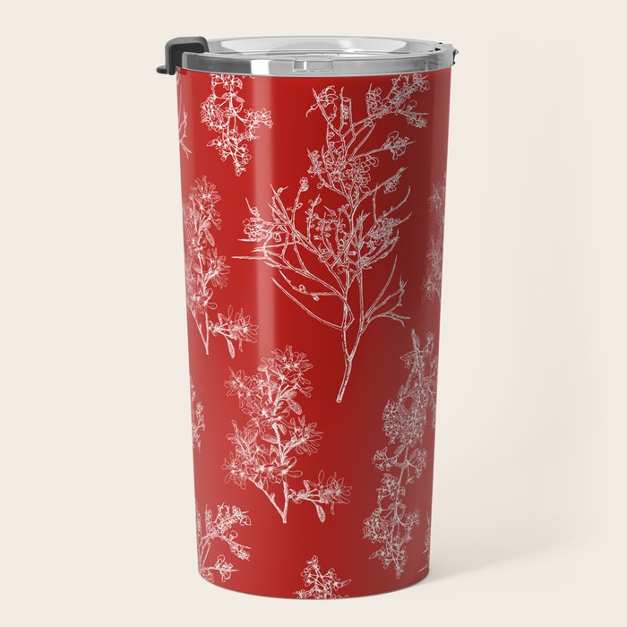 Botanical Cottage Floral Pattern in Red and White Travel Mug Gallery Image 3