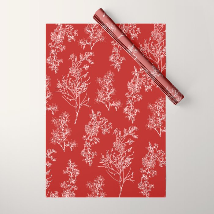 Botanical Cottage Floral Pattern in Red and White Wrapping Paper Gallery Image 1