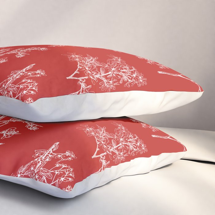 Botanical Cottage Floral Pattern in Red and White Pillow Sham Gallery Image 3