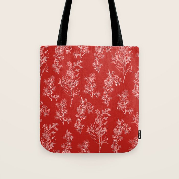 Botanical Cottage Floral Pattern in Red and White Tote Bag Gallery Image 1