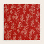Botanical Cottage Floral Pattern in Red and White Wood Wall Art Gallery Image 1