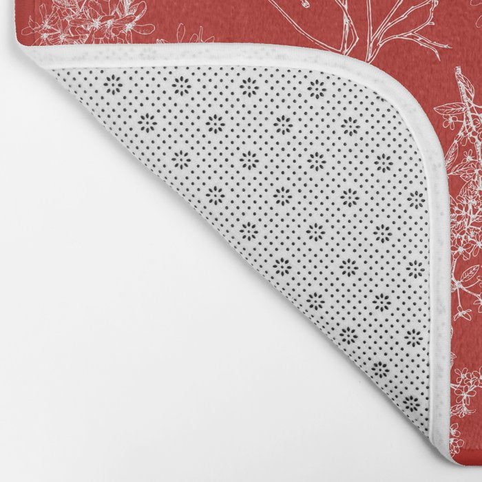 Botanical Cottage Floral Pattern in Red and White Bath Mat Gallery Image 2