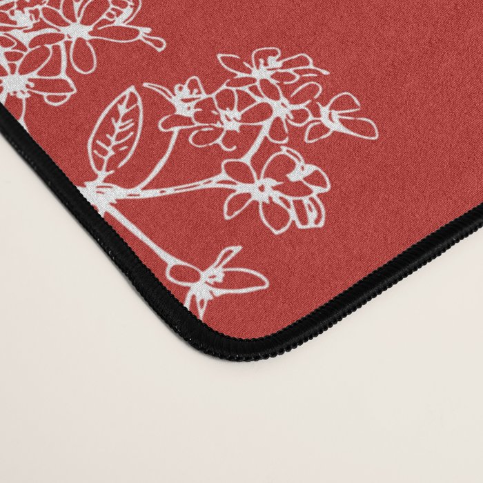 Botanical Cottage Floral Pattern in Red and White Desk Mat Gallery Image 4
