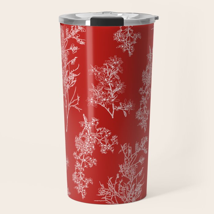 Botanical Cottage Floral Pattern in Red and White Travel Mug Gallery Image 1