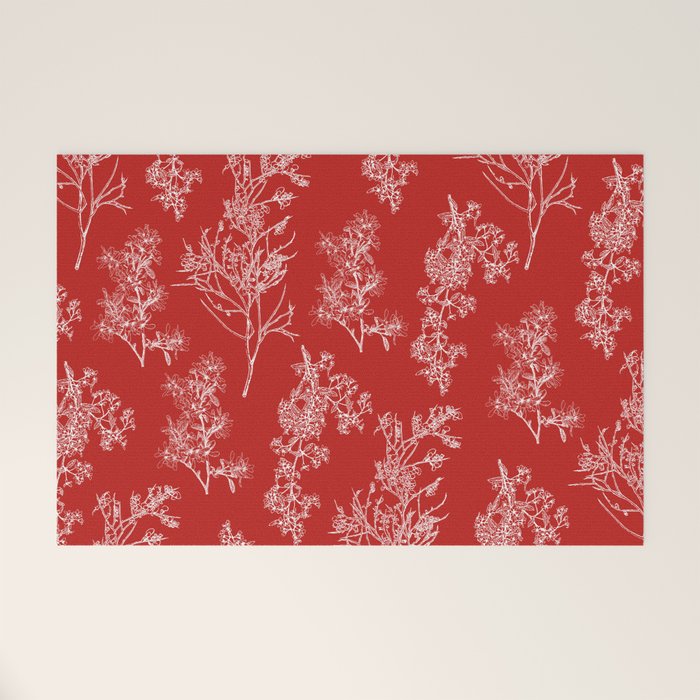 Botanical Cottage Floral Pattern in Red and White Welcome Mat Gallery Image 1