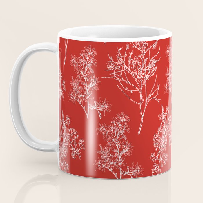 Botanical Cottage Floral Pattern in Red and White Coffee Mug Gallery Image 3