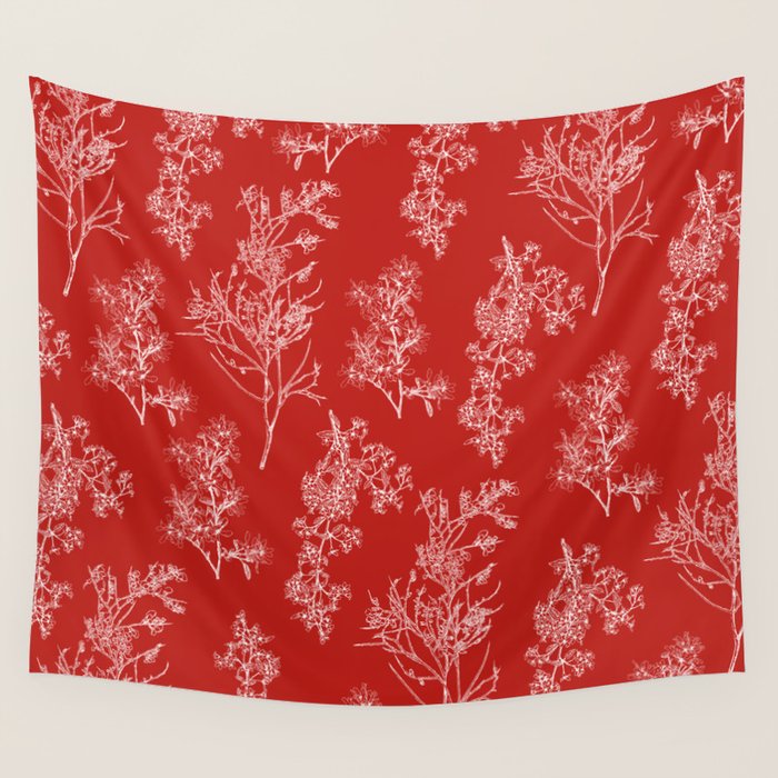 Botanical Cottage Floral Pattern in Red and White Wall Tapestry Gallery Image 4
