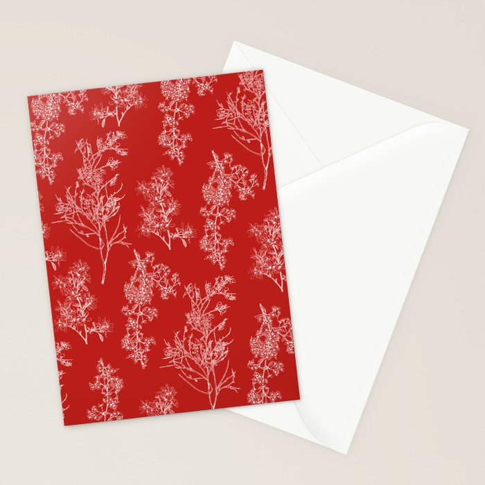 Botanical Cottage Floral Pattern in Red and White Stationery Card Gallery Image 2