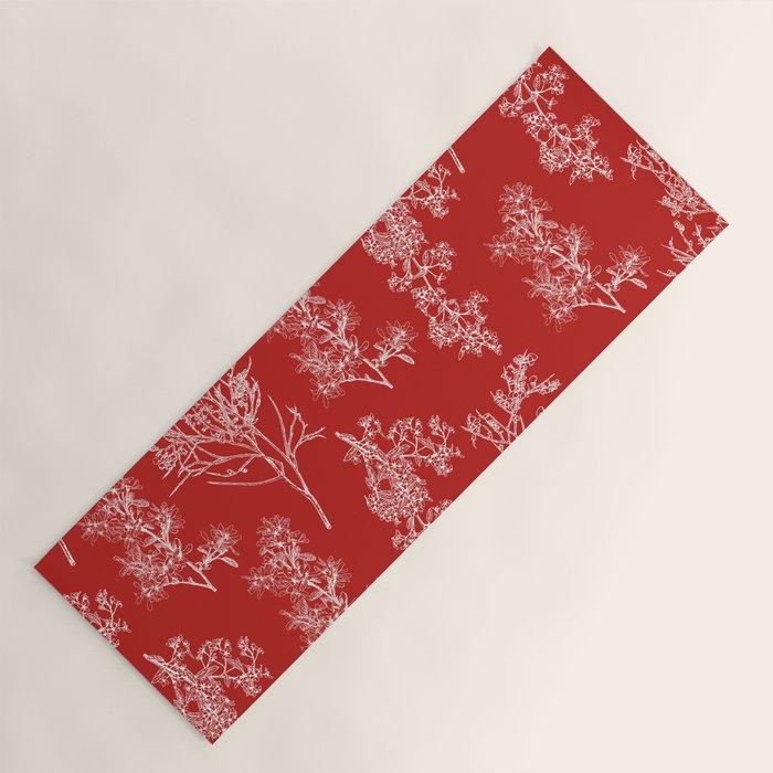 Botanical Cottage Floral Pattern in Red and White Yoga Mat Gallery Image 1