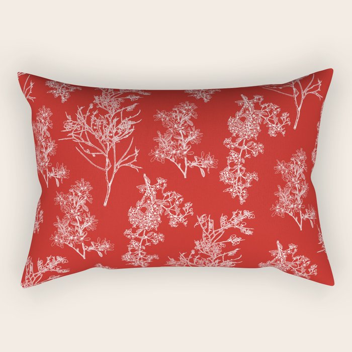 Botanical Cottage Floral Pattern in Red and White Rectangular Pillow Gallery Image 2