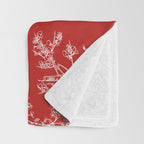 Botanical Cottage Floral Pattern in Red and White Throw Blanket Gallery Image 3