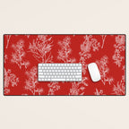 Botanical Cottage Floral Pattern in Red and White Desk Mat Gallery Image 1