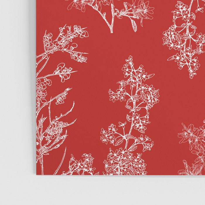 Botanical Cottage Floral Pattern in Red and White Poster Gallery Image 3