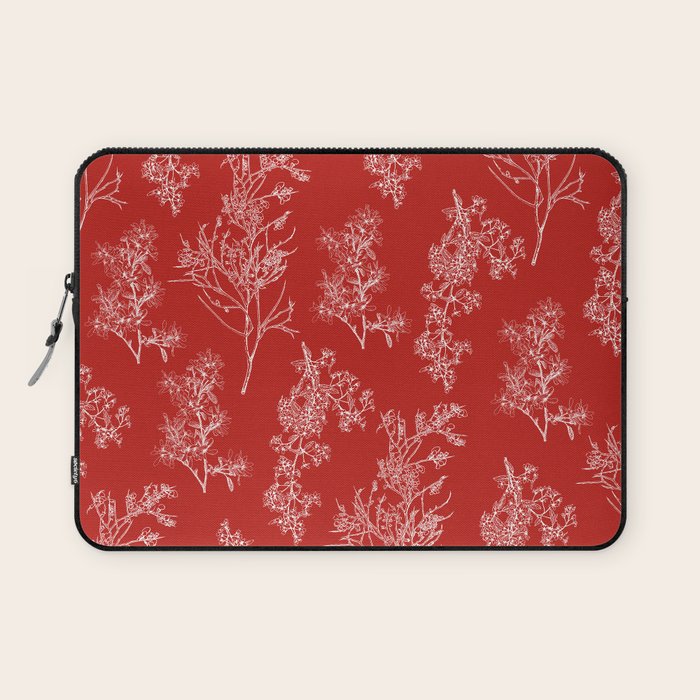 Botanical Cottage Floral Pattern in Red and White Laptop Sleeve Gallery Image 1