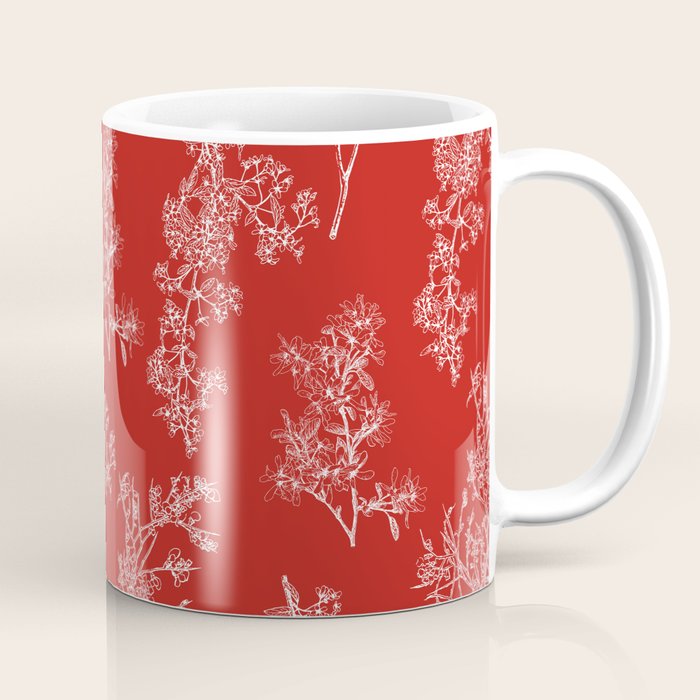 Botanical Cottage Floral Pattern in Red and White Coffee Mug Gallery Image 1