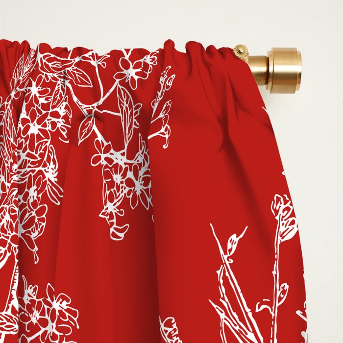 Botanical Cottage Floral Pattern in Red and White Window Curtain Gallery Image 2