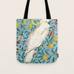 Tropical Cockatoo Bird on Antique William Morris Four Fruits Pattern Tote Bag Gallery Image 1