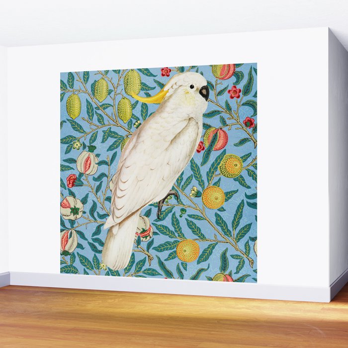 Tropical Cockatoo Bird on Antique William Morris Four Fruits Pattern Wall Mural Gallery Image 2