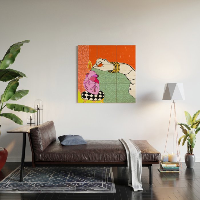 Set My Heart On Fire, Abstract Quirky Maximalist Eclectic, Maximalism Bold Pop of Color Painting, Illustration Pop Art Love  Wood Wall Art Gallery Image 2