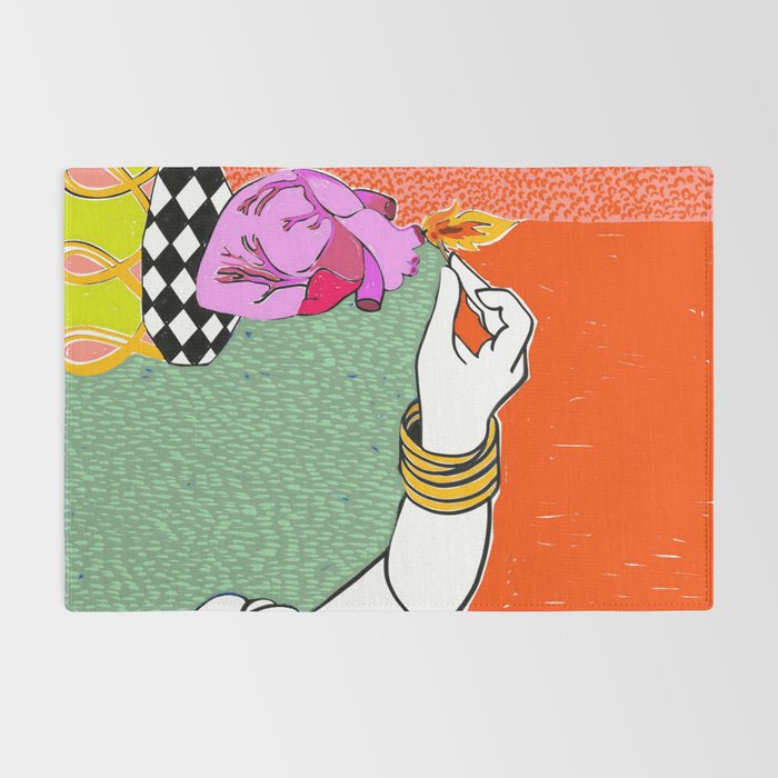 Set My Heart On Fire, Abstract Quirky Maximalist Eclectic, Maximalism Bold Pop of Color Painting, Illustration Pop Art Love  Rug Gallery Image 2