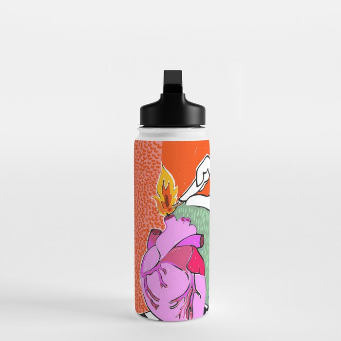 Set My Heart On Fire, Abstract Quirky Maximalist Eclectic, Maximalism Bold Pop of Color Painting, Illustration Pop Art Love  Water Bottle Gallery Image 3