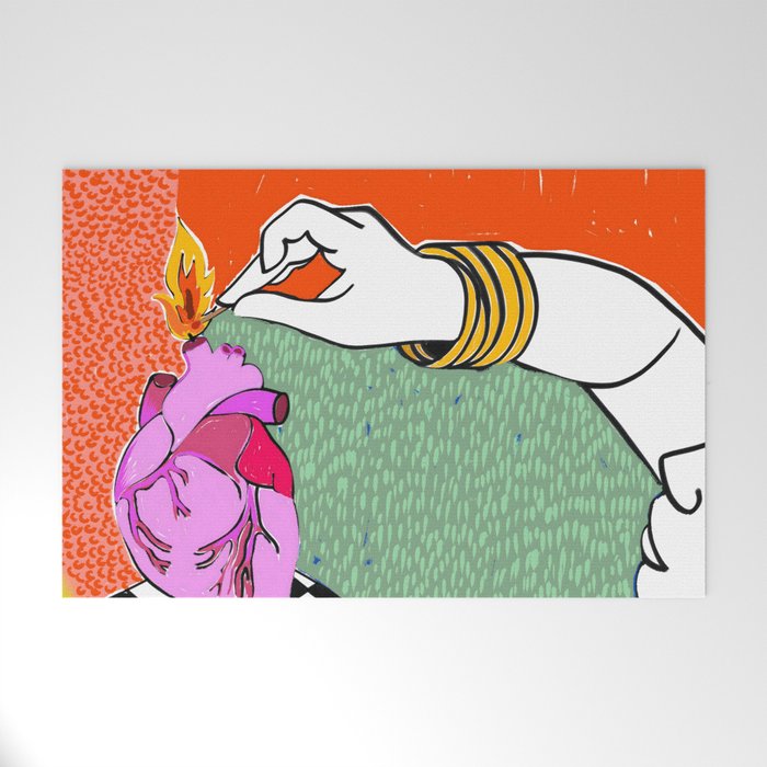 Set My Heart On Fire, Abstract Quirky Maximalist Eclectic, Maximalism Bold Pop of Color Painting, Illustration Pop Art Love  Welcome Mat Gallery Image 1