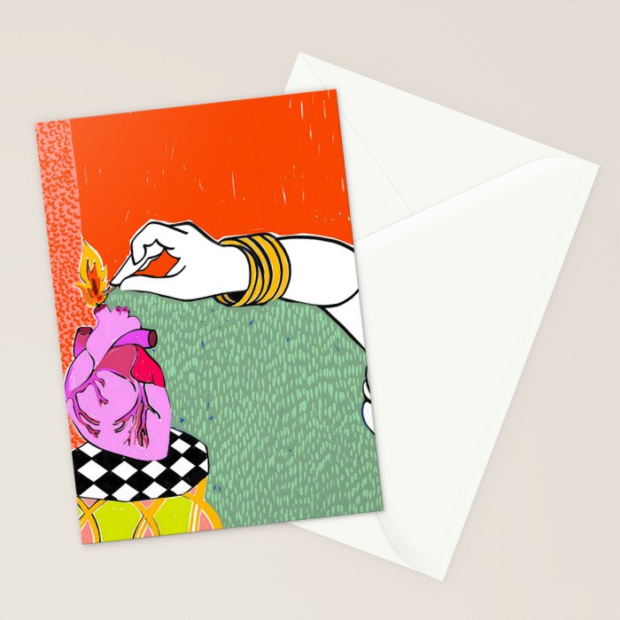 Set My Heart On Fire, Abstract Quirky Maximalist Eclectic, Maximalism Bold Pop of Color Painting, Illustration Pop Art Love  Stationery Card Gallery Image 2