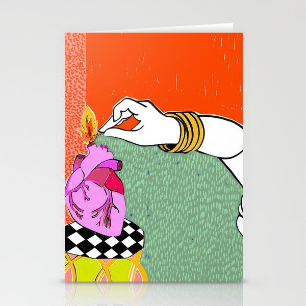 Set My Heart On Fire, Abstract Quirky Maximalist Eclectic, Maximalism Bold Pop of Color Painting, Illustration Pop Art Love  Stationery Card Gallery Image 1