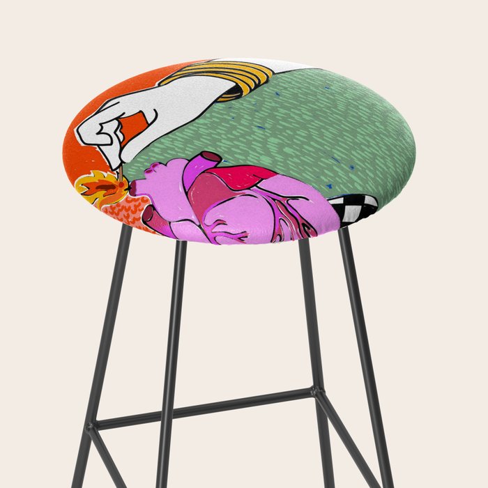 Set My Heart On Fire, Abstract Quirky Maximalist Eclectic, Maximalism Bold Pop of Color Painting, Illustration Pop Art Love  Stool Gallery Image 2