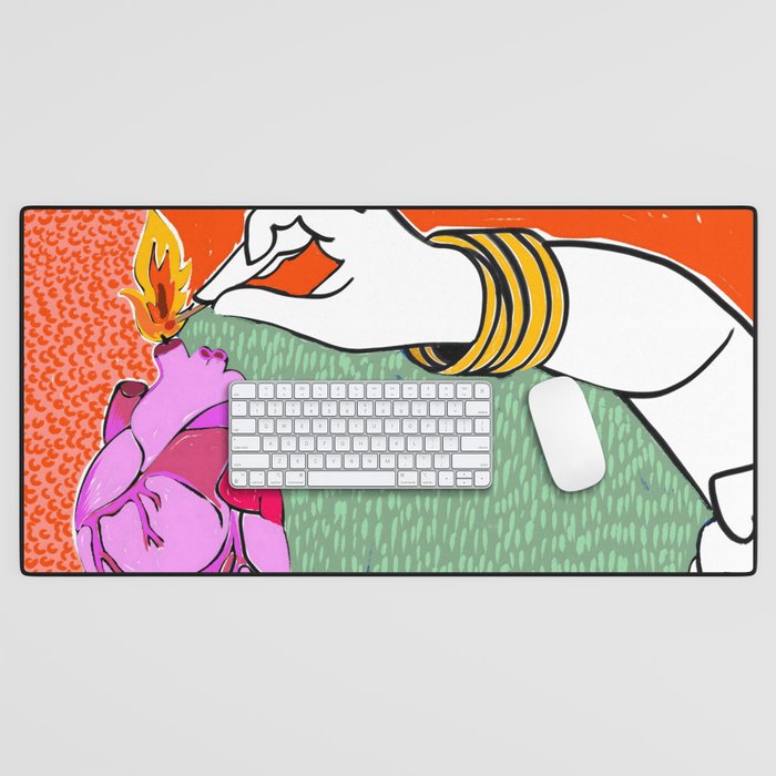 Set My Heart On Fire, Abstract Quirky Maximalist Eclectic, Maximalism Bold Pop of Color Painting, Illustration Pop Art Love  Desk Mat Gallery Image 1