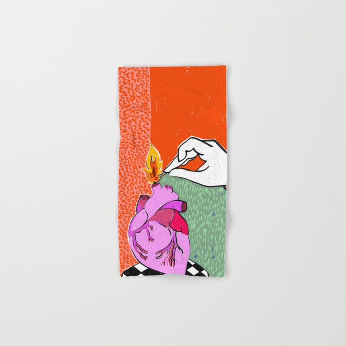 Set My Heart On Fire, Abstract Quirky Maximalist Eclectic, Maximalism Bold Pop of Color Painting, Illustration Pop Art Love  Bath Towel Gallery Image 1