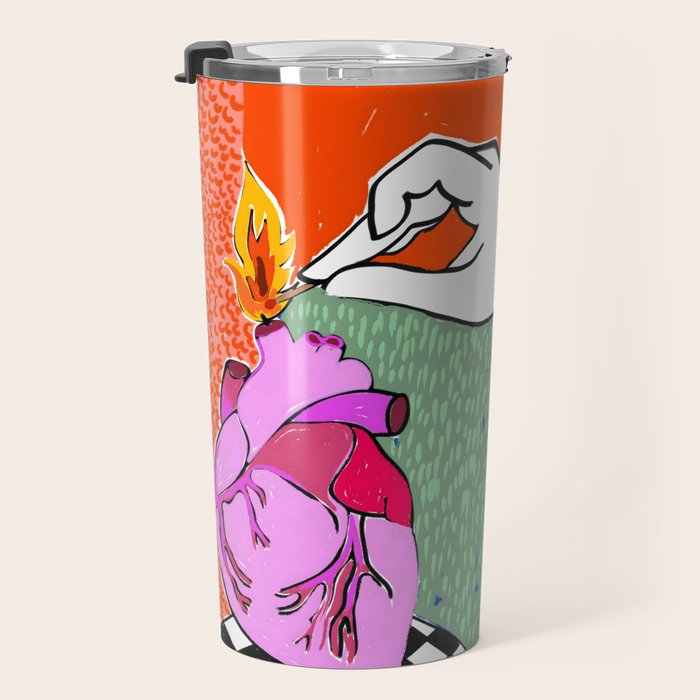 Set My Heart On Fire, Abstract Quirky Maximalist Eclectic, Maximalism Bold Pop of Color Painting, Illustration Pop Art Love  Travel Mug Gallery Image 3