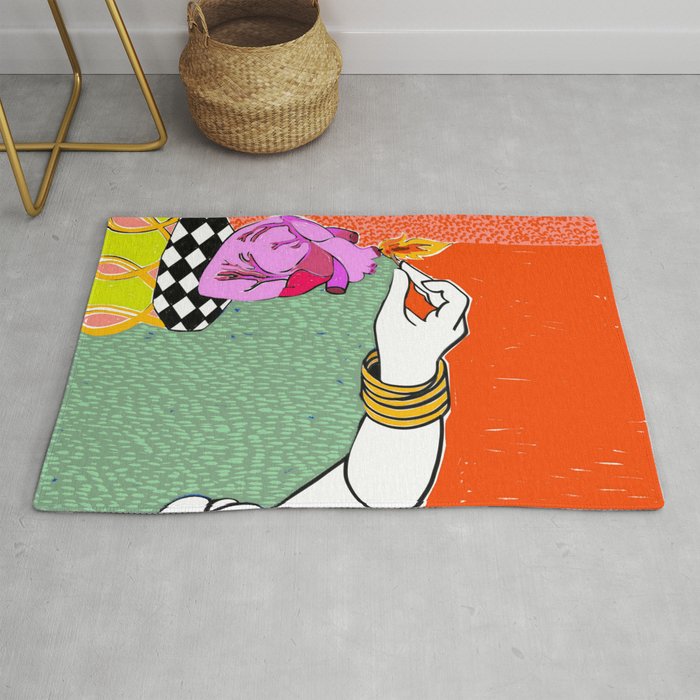 Set My Heart On Fire, Abstract Quirky Maximalist Eclectic, Maximalism Bold Pop of Color Painting, Illustration Pop Art Love  Rug Gallery Image 1