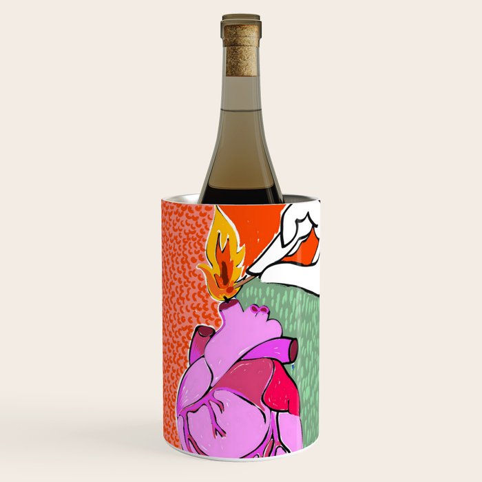 Set My Heart On Fire, Abstract Quirky Maximalist Eclectic, Maximalism Bold Pop of Color Painting, Illustration Pop Art Love  Wine Chiller Gallery Image 2