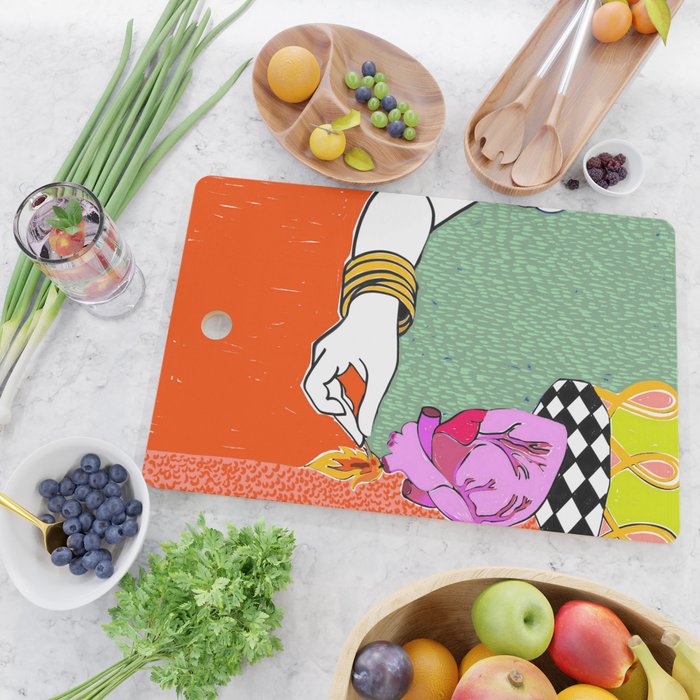 Set My Heart On Fire, Abstract Quirky Maximalist Eclectic, Maximalism Bold Pop of Color Painting, Illustration Pop Art Love  Cutting Board Gallery Image 2