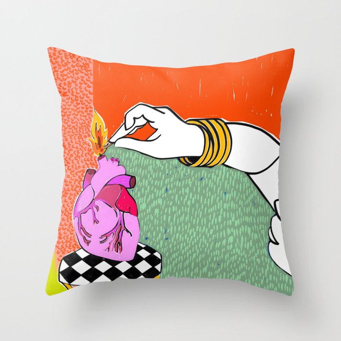 Set My Heart On Fire, Abstract Quirky Maximalist Eclectic, Maximalism Bold Pop of Color Painting, Illustration Pop Art Love  Throw Pillow Gallery Image 6