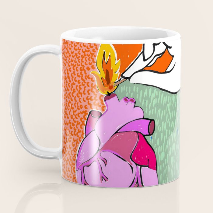 Set My Heart On Fire, Abstract Quirky Maximalist Eclectic, Maximalism Bold Pop of Color Painting, Illustration Pop Art Love  Coffee Mug Gallery Image 3