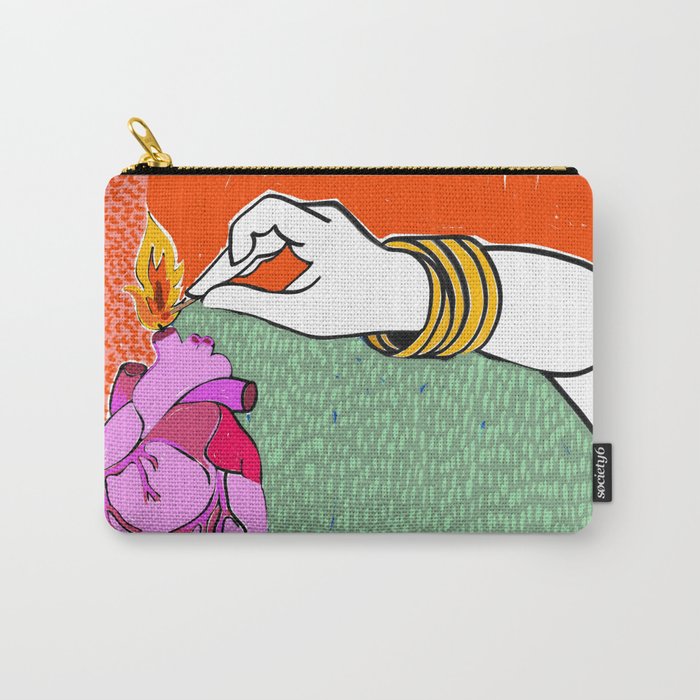 Set My Heart On Fire, Abstract Quirky Maximalist Eclectic, Maximalism Bold Pop of Color Painting, Illustration Pop Art Love  Carry All Pouch Gallery Image 1