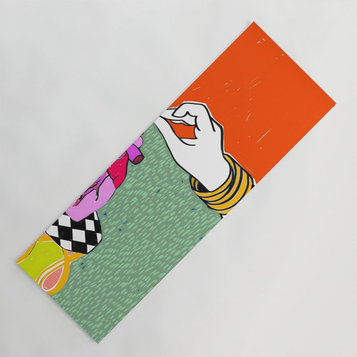 Set My Heart On Fire, Abstract Quirky Maximalist Eclectic, Maximalism Bold Pop of Color Painting, Illustration Pop Art Love  Yoga Mat Gallery Image 1