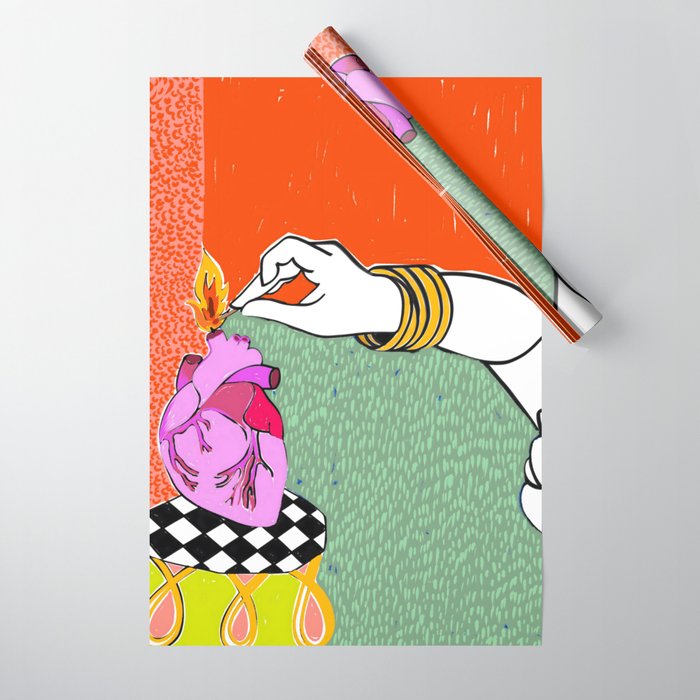 Set My Heart On Fire, Abstract Quirky Maximalist Eclectic, Maximalism Bold Pop of Color Painting, Illustration Pop Art Love  Wrapping Paper Gallery Image 1