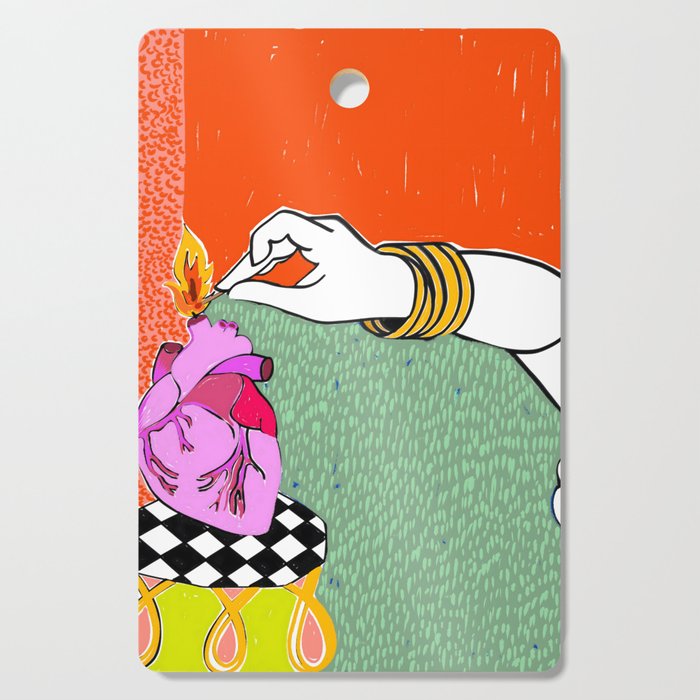 Set My Heart On Fire, Abstract Quirky Maximalist Eclectic, Maximalism Bold Pop of Color Painting, Illustration Pop Art Love  Cutting Board Gallery Image 1