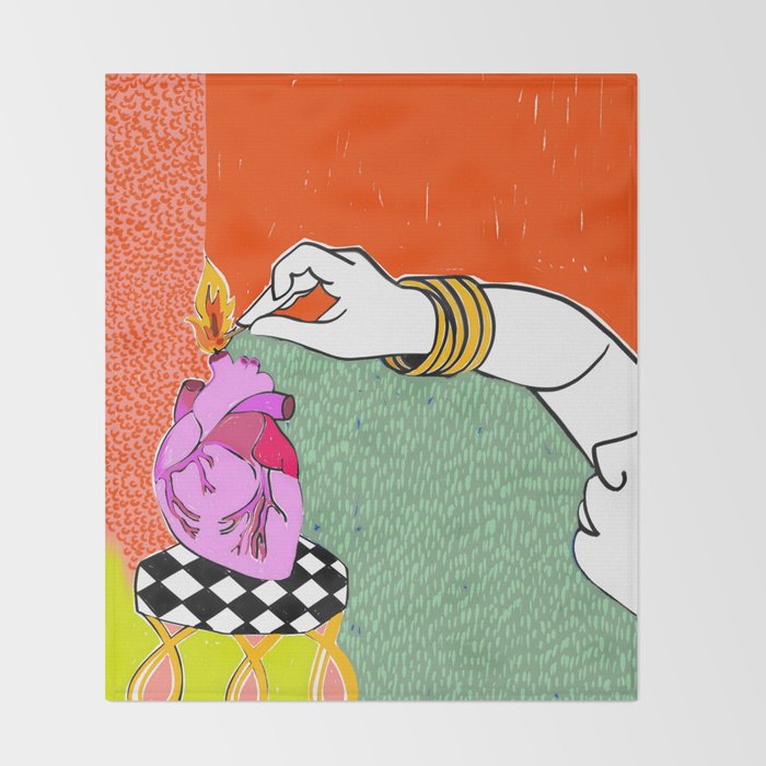 Set My Heart On Fire, Abstract Quirky Maximalist Eclectic, Maximalism Bold Pop of Color Painting, Illustration Pop Art Love  Throw Blanket Gallery Image 2