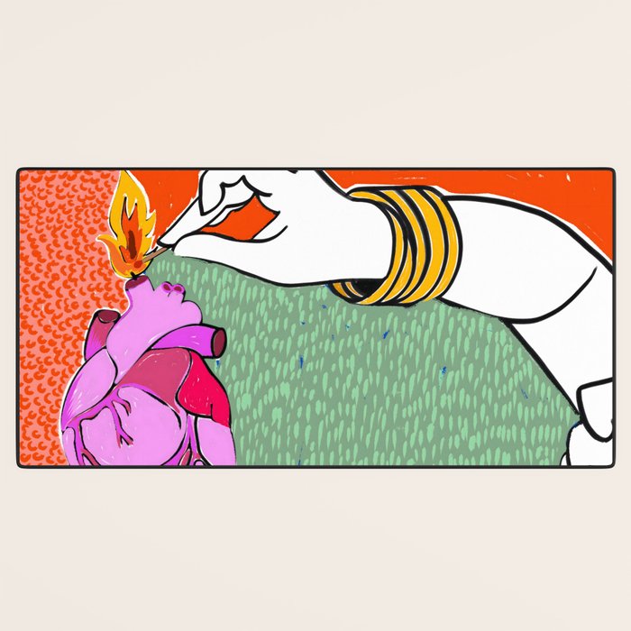 Set My Heart On Fire, Abstract Quirky Maximalist Eclectic, Maximalism Bold Pop of Color Painting, Illustration Pop Art Love  Desk Mat Gallery Image 3