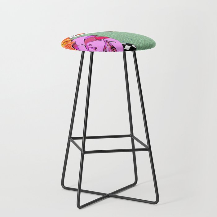 Set My Heart On Fire, Abstract Quirky Maximalist Eclectic, Maximalism Bold Pop of Color Painting, Illustration Pop Art Love  Stool Gallery Image 1